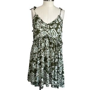 Patrons of Peace Boho Floral Smocked Babydoll Mini Dress NWT Size Large